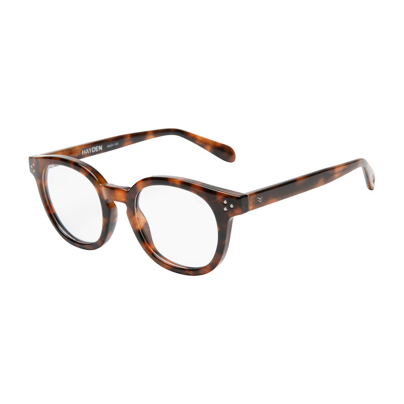 Tortoiseshell eyeglasses on a white background