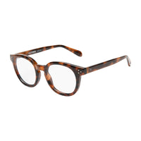 Tortoiseshell eyeglasses on a white background