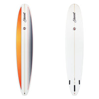 Stewart Longboard 9'6" Hydro Hull (9'6", 23 1/4", 3 1/4") B#129066 with a gray panel and orange and yellow panel on the deck