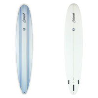 Stewart HydroHul with blue / gray paneled sprays on the deck and a white bottom
