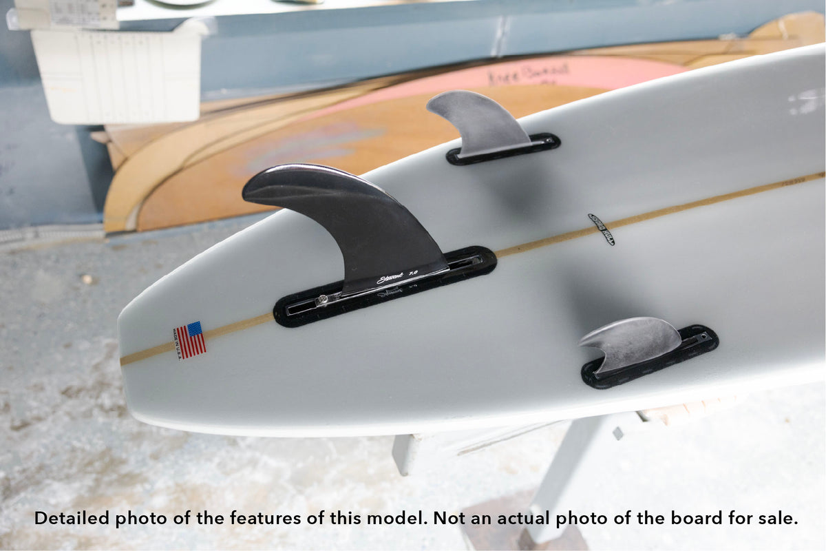 detail view of the fin boxes and fins included with a Hydro Hull longboard