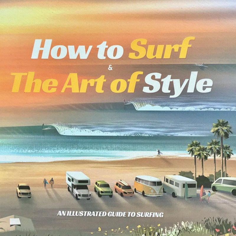 Book cover titled 'How to Surf & The Art of Style' on a wooden surface