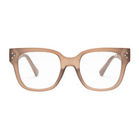 Beige eyeglasses on a white background
