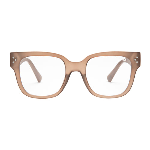 Beige eyeglasses on a white background