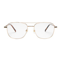 Gold-framed eyeglasses on a white background