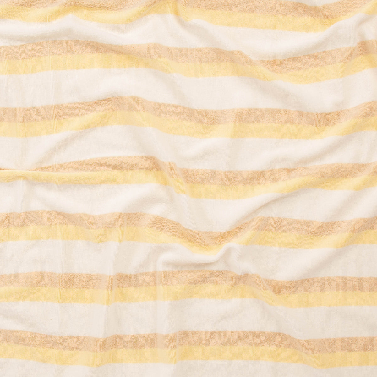 Striped fabric with yellow and white horizontal stripes on a white background