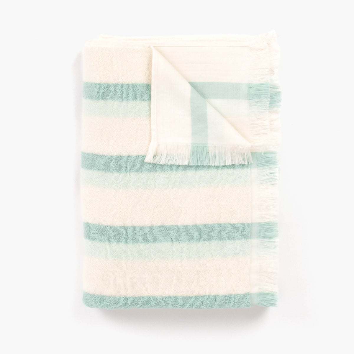 Striped blanket with light blue and white colors on a white background