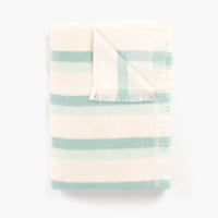 Striped blanket with light blue and white colors on a white background