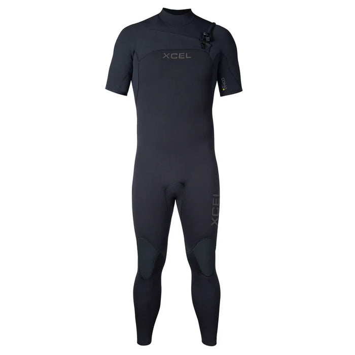 Black wetsuit with XCEL branding on a white background
