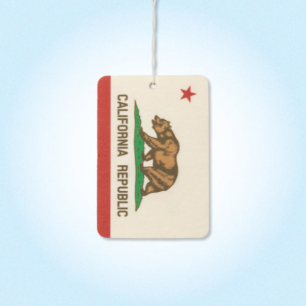 Air freshener with California Republic design featuring a bear and star on a gradient background