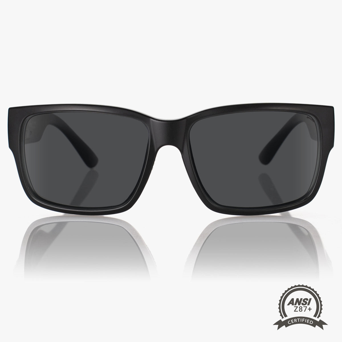 Black sunglasses with reflective surface on a white background