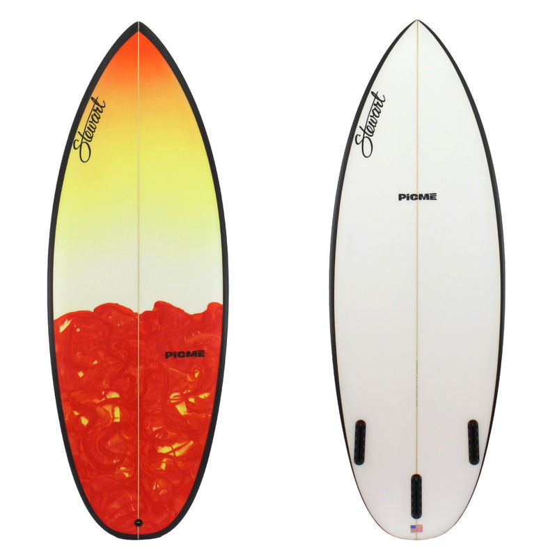 Stewart 5'9 Pigme Shortboard with red tail dip swirl and yellow on deck and black rails on bottom (5'9, 22", 2 1/2") B#127514