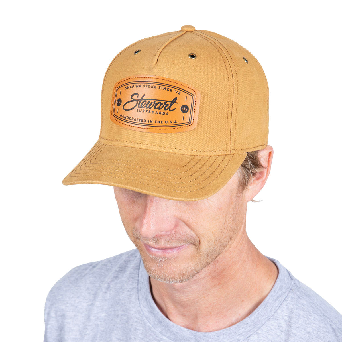 STEWART SOLID WHEAT LEATHER BADGE ADJUSTABLE HAT