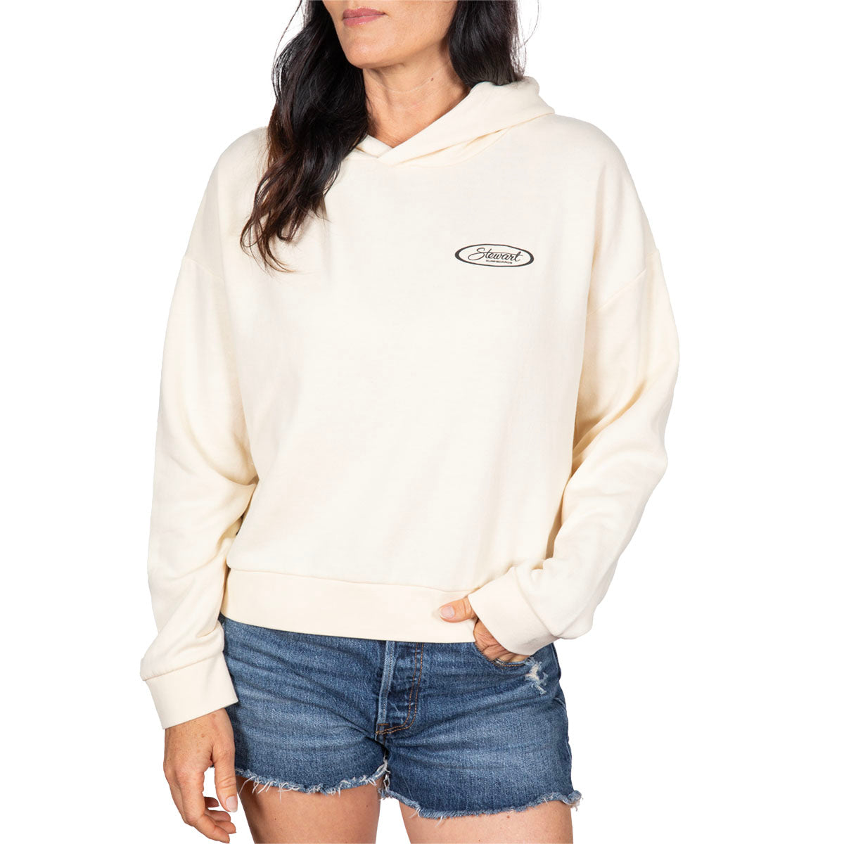 STEWART SURF OVAL WOMEN'S CROP HOODED SWEATSHIRT- Bone