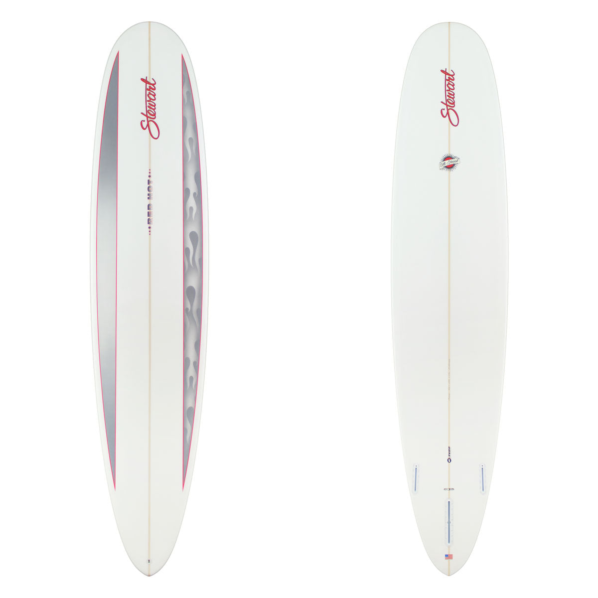 Stewart Longboard 9'0" Red Hot (9'0", 23 3/4", 3 1/4") B#130272 with grey spilt panel flame spray on the deck