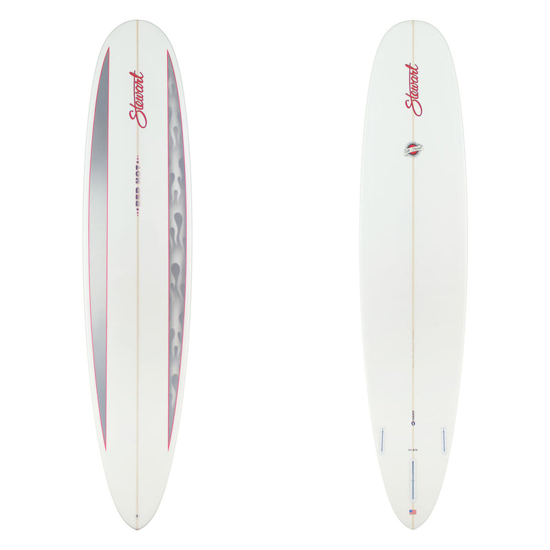Stewart Longboard 9'0" Red Hot (9'0", 23 3/4", 3 1/4") B#130272 with grey spilt panel flame spray on the deck