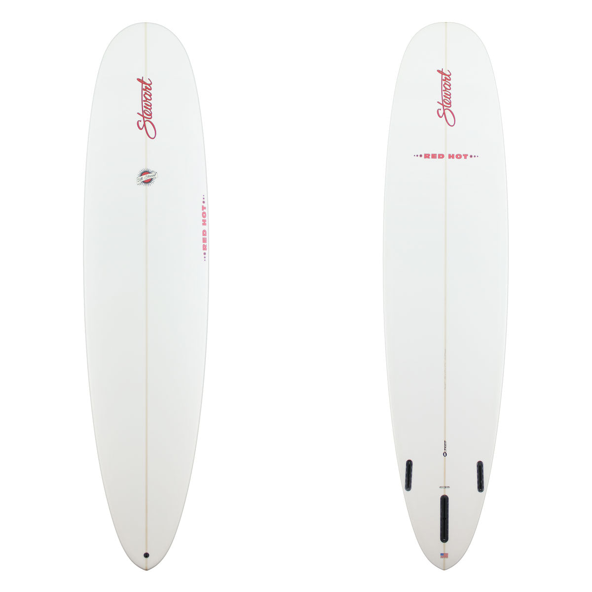 A white Stewart Red Hot with Red branding on both sides