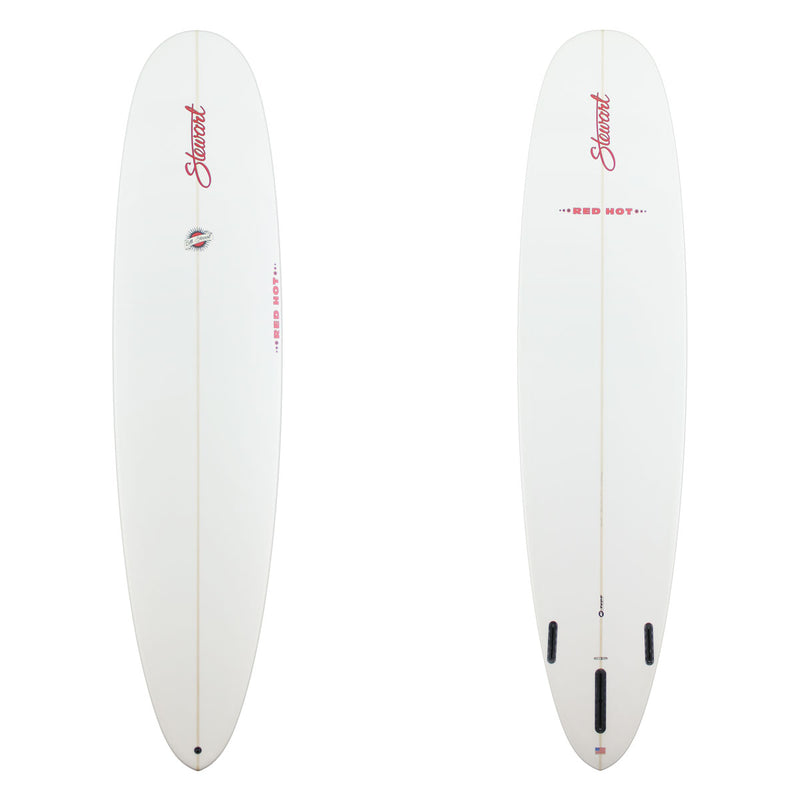 A white Stewart Red Hot with Red branding on both sides