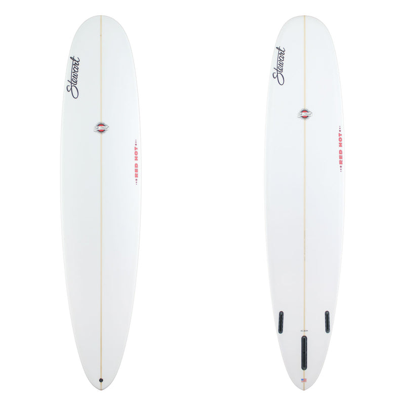 9'0" Red Hot (9'0", 23 3/4", 3 1/4") B#130169 The deck and bottom are white with black and red branding.