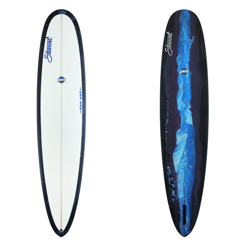 Stewart Longboard 9'0" Red Hot (9'0", 23 3/4", 3 1/4") B#130170 Sanded Gloss & Polish with a blue and white resin swirl on the bottom and rails