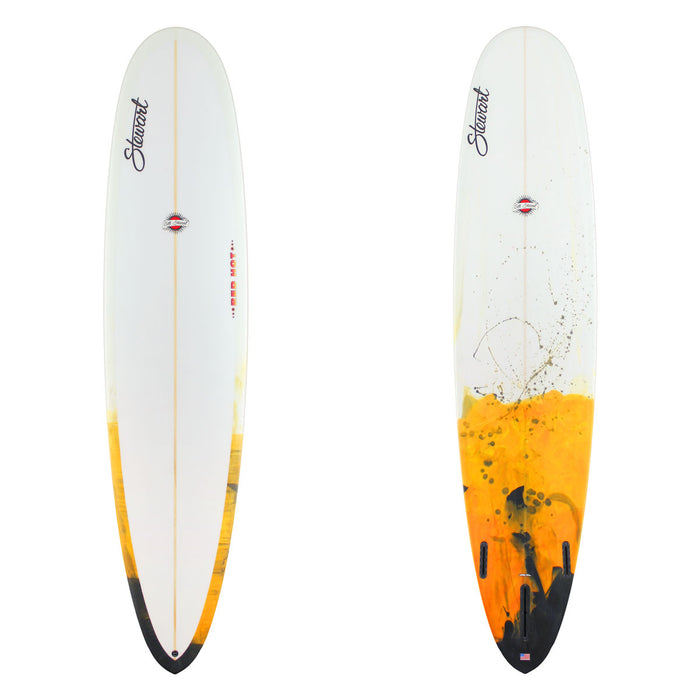 Stewart Longboard 9'0" Red Hot (9'0", 24 1/2", 3 1/2") B#130182 with a orange and black resin swirl on the bottom and rails