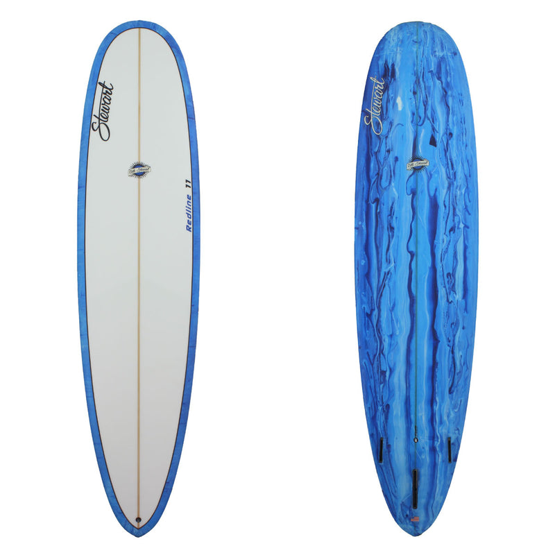 deck and bottom view of stewart redline 11 with blue resin swirl on bottom 