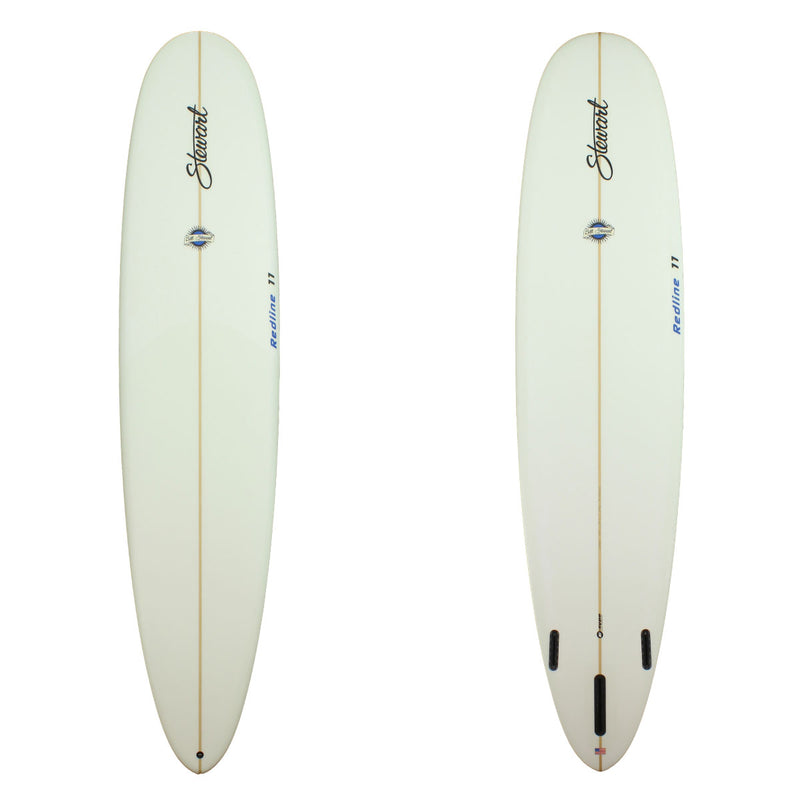 Deck and Bottom View of a Stewart Redline-11 with no colorwork and blue logo's with a sand finish 