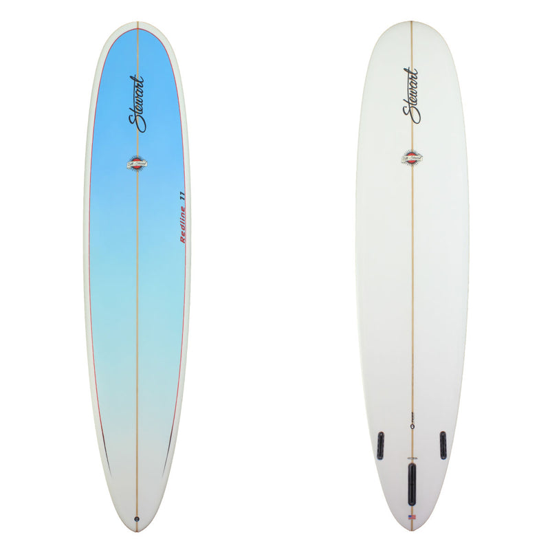 Deck and Bottom View of a stewart redline-11 with a blue deck and red pinline and white bottom sand finish 