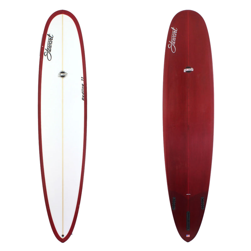 Deck and Bottom view of a stewart redline-11 with a red resin tint on the bottom and a white deck