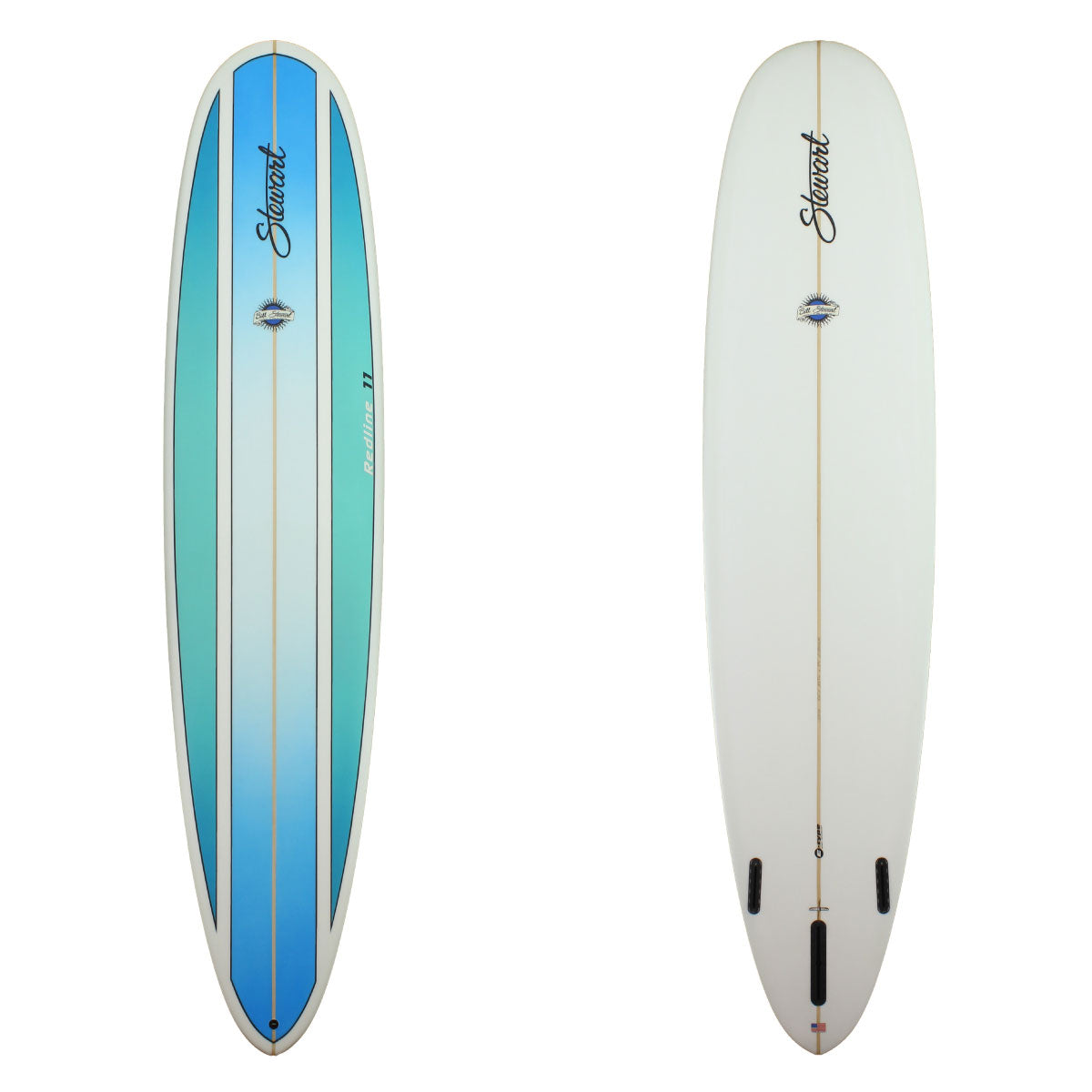 Stewart 9'0" Redline 11 Longboard with blue and turquoise sectioned fade on deck (9'0", 23 3/4", 3 1/4") B#128148