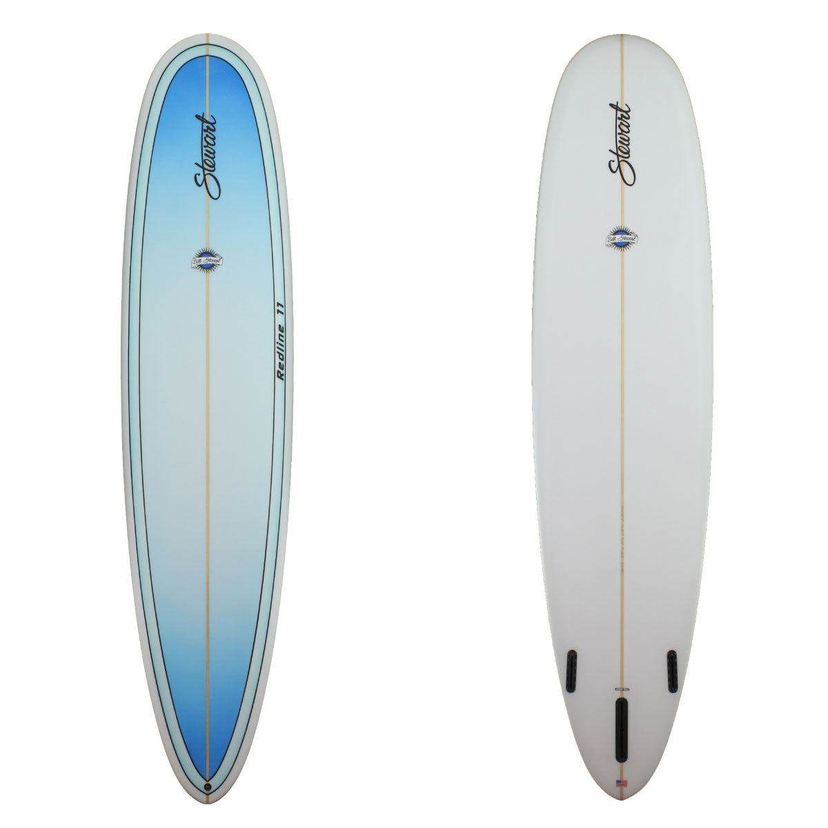 Stewart 9'0" Redline 11 Longboard with blue fade and black pin lines on deck (9'0", 24 1/2", 3 1/4") B#128173