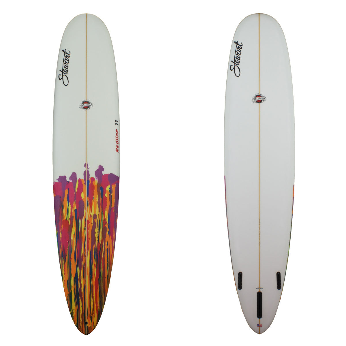 Stewart 9'0" Redline 11 Longboard with rainbow abstract paint Streaks on tail (9'0", 22 3/4", 2 7/8") B#128270