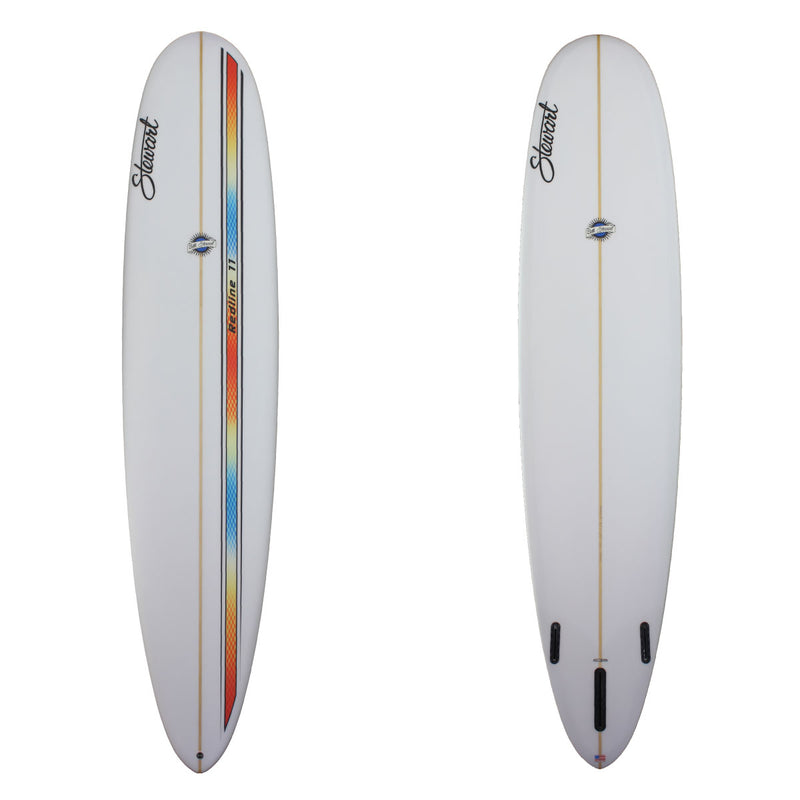 Stewart Longboard 9'0" Redline 11 (9'0", 23 1/4", 3 1/8") B#128528 with rainbow racing stripe on the deck