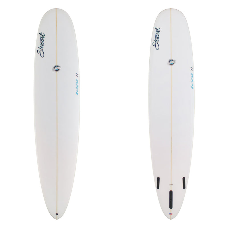White surfboard with branding on a white background