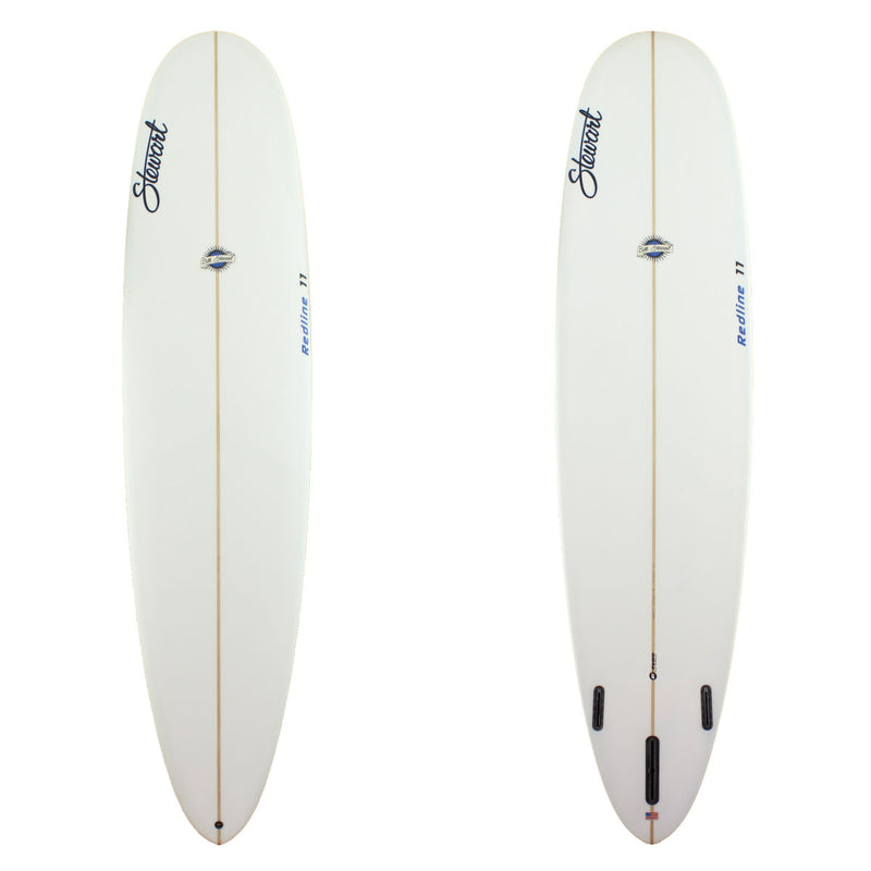 Stewart Surfboards Redline 11 longboard (9'0", 23 1/2", 3 1/4") with clear white deck and bottom
