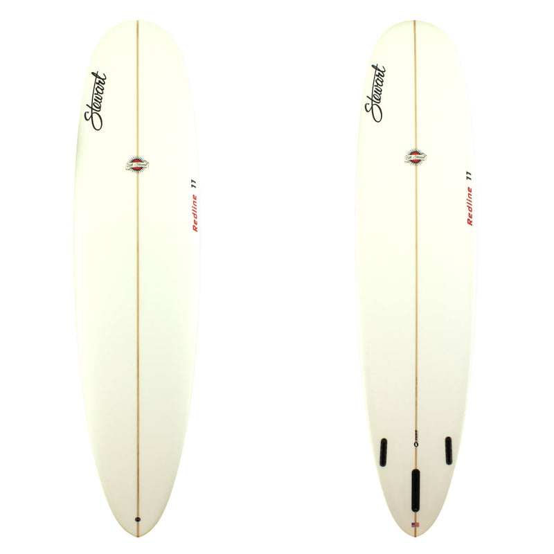 Stewart Surfboards Redline 11 longboard (9'0", 24", 3 1/2") with clear white deck and bottom