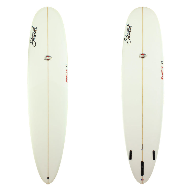 Stewart Surfboards Redline 11 longboard (9'0", 23 1/4", 3 1/4") with clear white deck and bottom