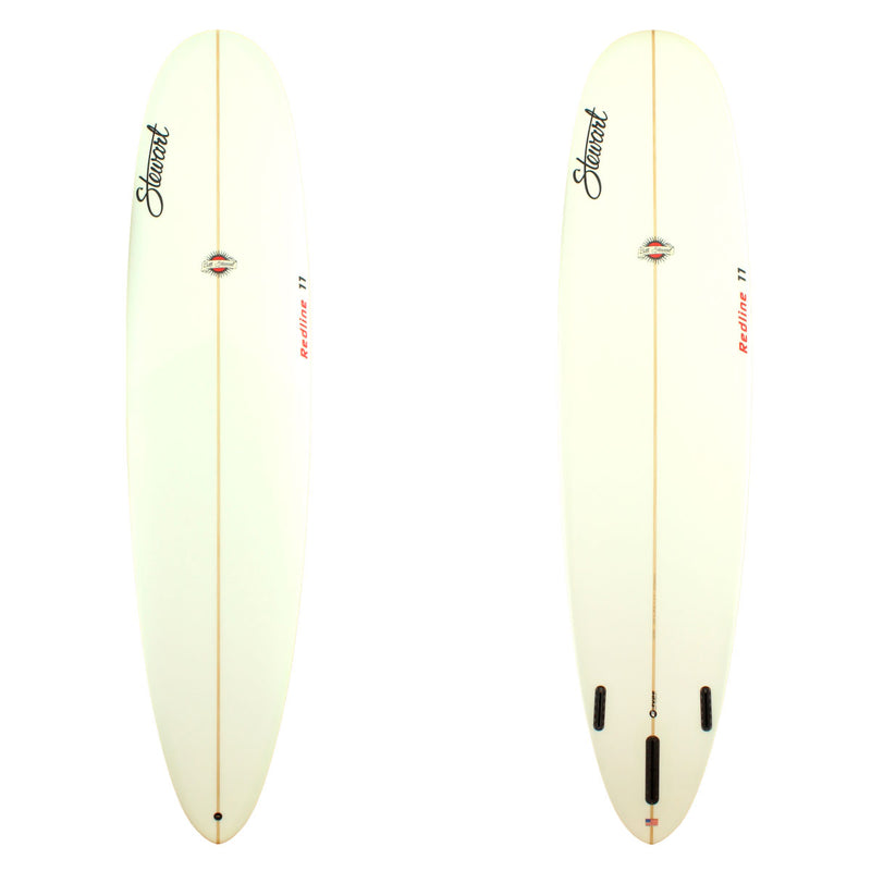 Stewart Surfboards Redline 11 longboard (9'0", 23 1/8", 3 1/8") with clear white deck and bottom