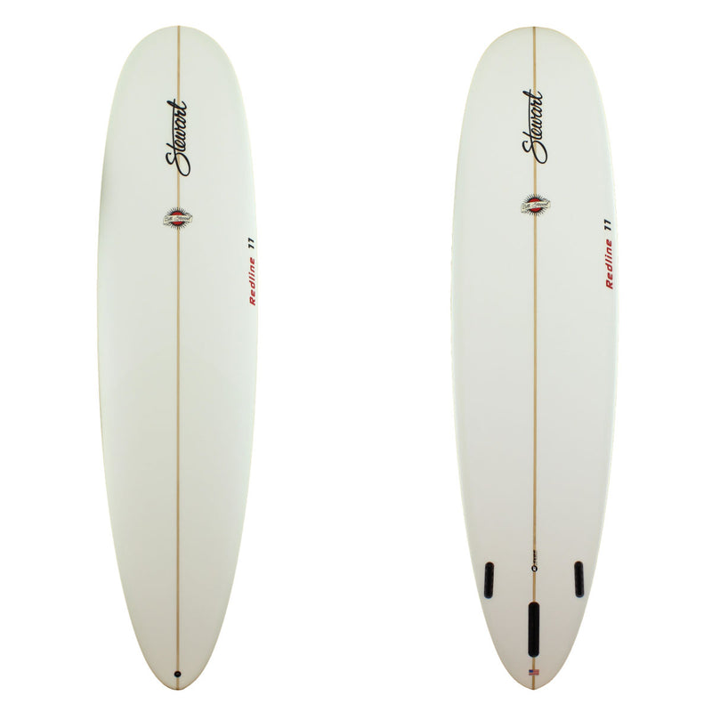 Stewart Surfboards Redline 11 longboard (9'0", 24 1/2", 3 1/2") with clear white deck and bottom