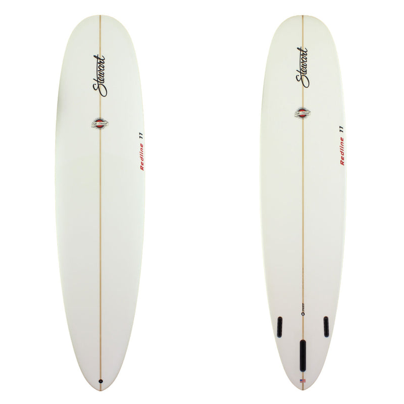Stewart Surfboards Redline 11 longboard (9'0", 23 1/2", 3 1/8") with clear white deck and bottom