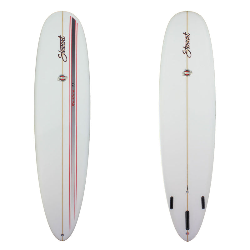 Stewart 9'0" Redline 11 longboard with grey fade paint streak and red lines on deck with clear bottom (9'0", 24", 3 1/2") B#127537