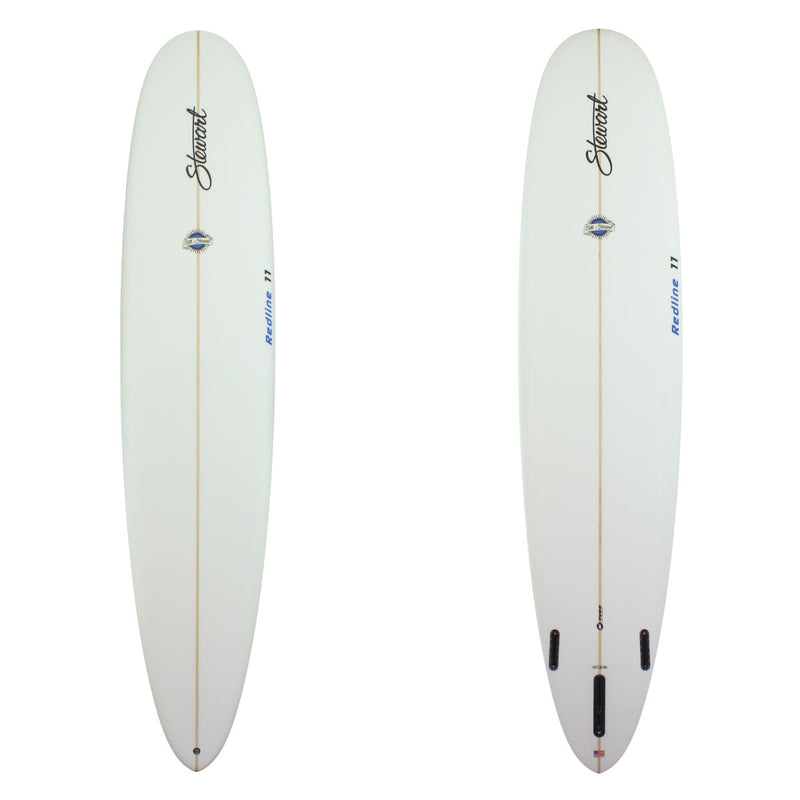 Deck and Bottom View of a stewart redline-11 with blue logos and no colorwork sand finish 