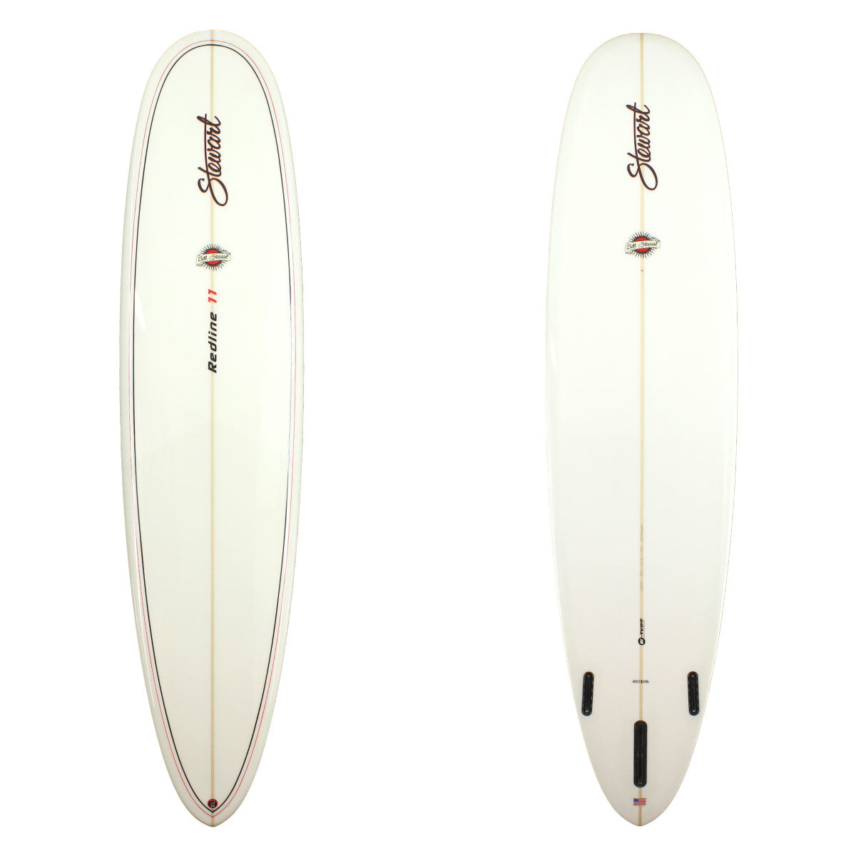 Stewart Longboard 9'0" Redline 11 (9'0", 23 1/2", 3 1/8") B#128101 with black and red pinlines on the deck Gloss & Polish