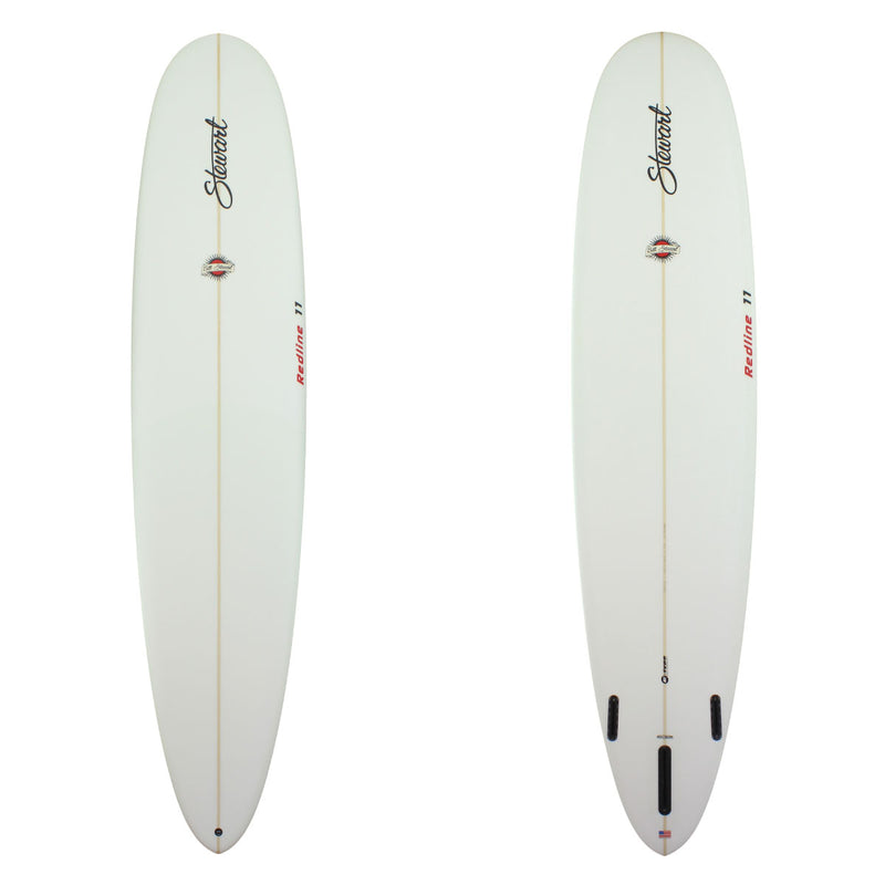 Deck and Bottom View of a stewart redline - 11 longboard with no colorwork and a sand finish 