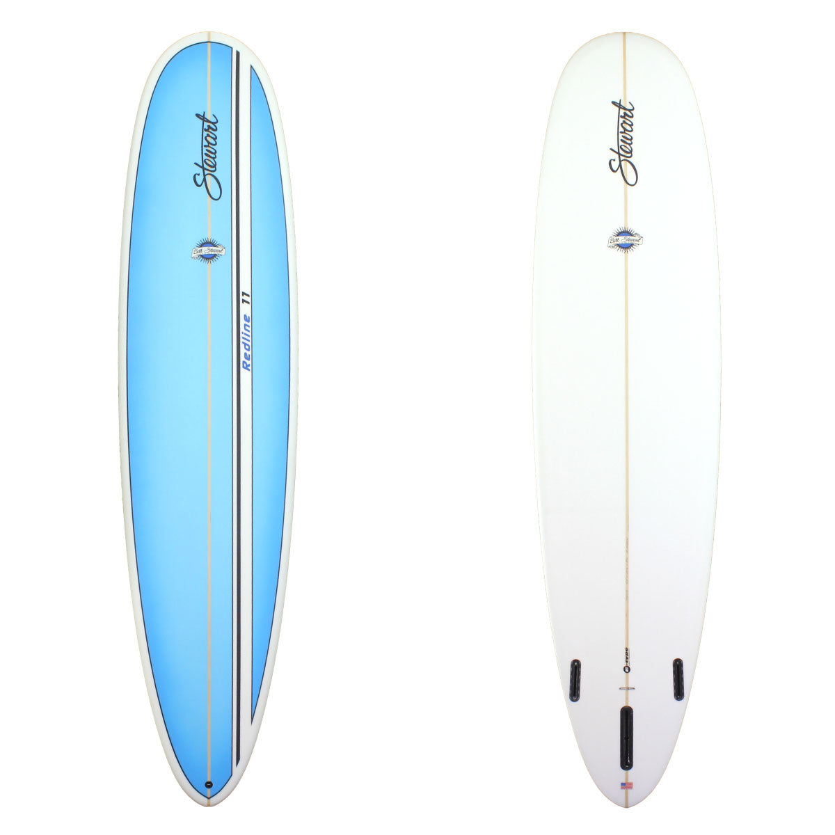 Stewart Redline 9'0" Redline 11 (9'0", 23 1/2", 3 1/4") B#128419 with blue panels and a black pinline on the deck 