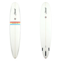 Stewart Surfboard 9'0" Redline 11 (9'0", 22 3/4", 3") B#128636 with a red, yellow and blue stripe on the middle deck 