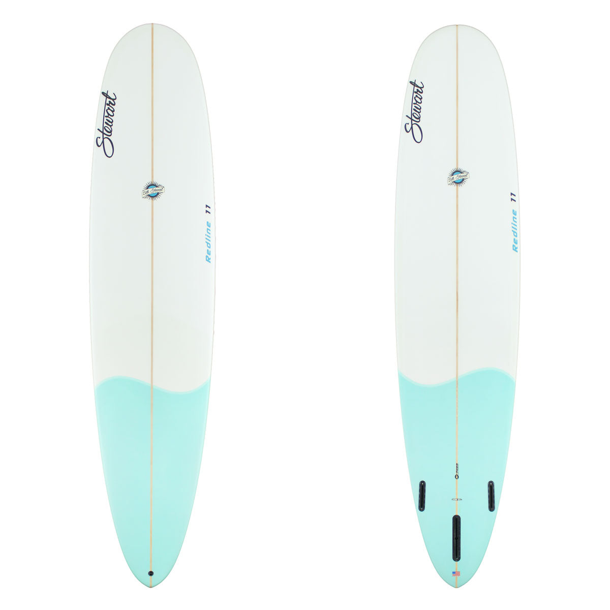 Stewart Longboard 9'0" Redline 11 (9'0", 24 1/4", 3 1/4") B#129013 with a light blue tail dip on top and bottom