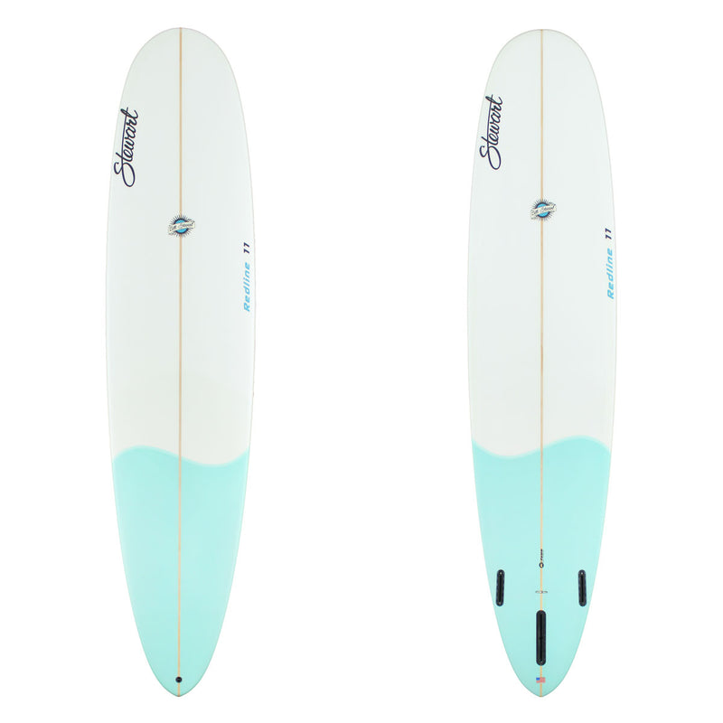 Stewart Longboard 9'0" Redline 11 (9'0", 24 1/4", 3 1/4") B#129013 with a light blue tail dip on top and bottom