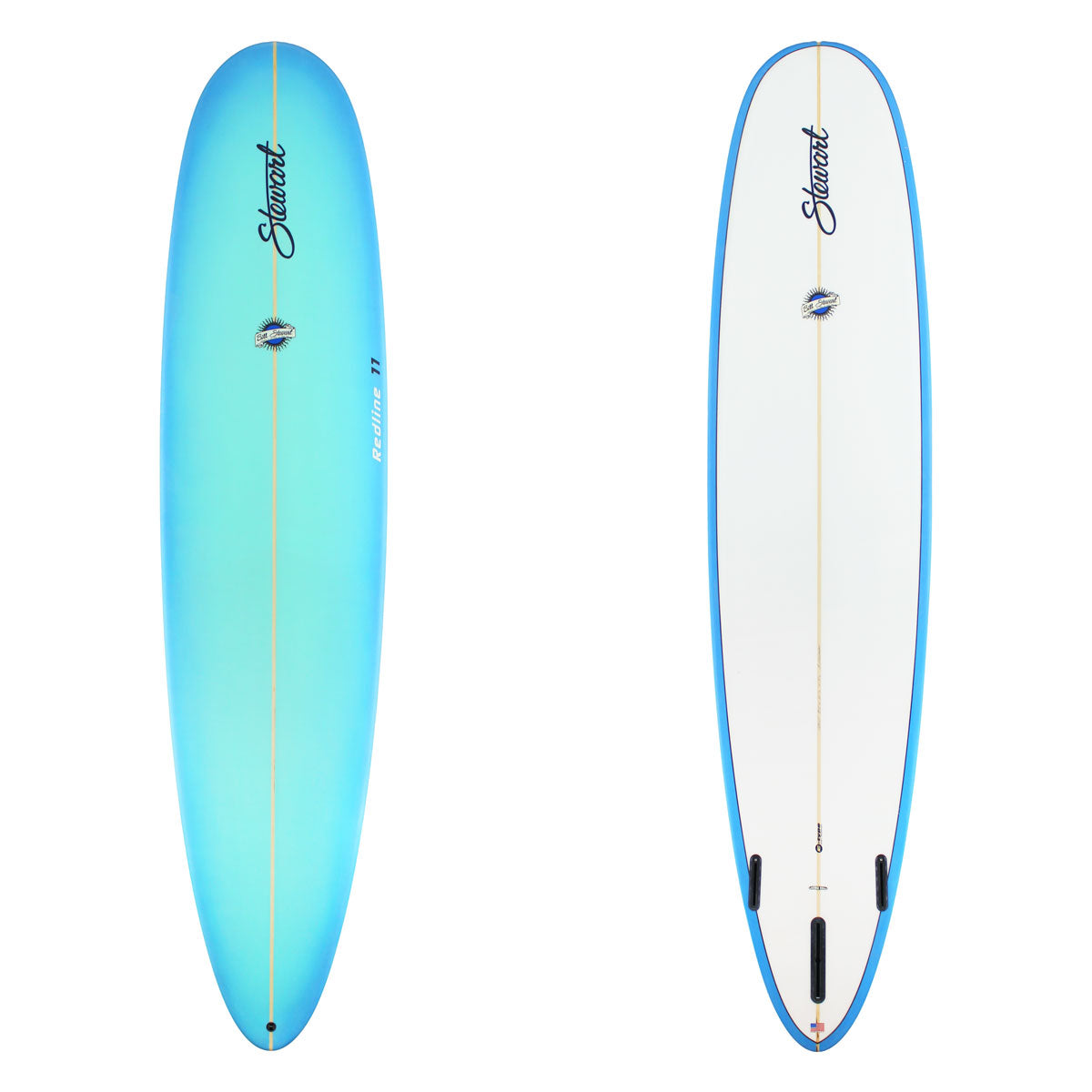 Stewart Longboard 9'0" Redline 11 (9'0", 24 1/2", 3 1/2") B#129107 with a blue fade to center on the deck and rails
