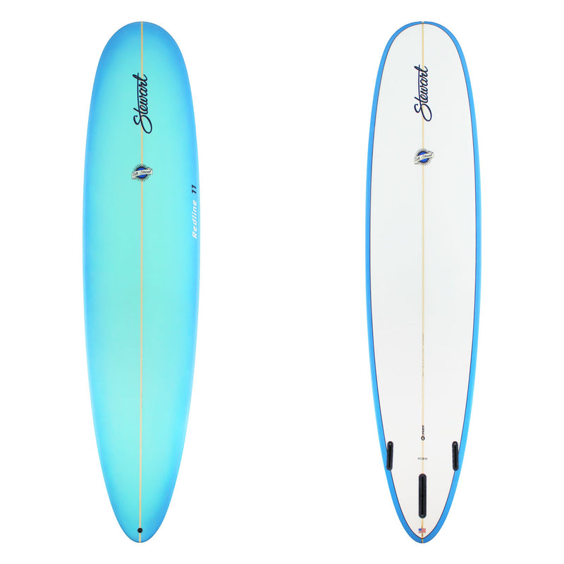 Stewart Longboard 9'0" Redline 11 (9'0", 24 1/2", 3 1/2") B#129107 with a blue fade to center on the deck and rails